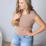 Delaney Ribbed Scoop Neck Modal Top - Hazelnut