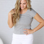 Delaney Ribbed Scoop Neck Modal Top - Lt. Grey