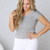 Delaney Ribbed Scoop Neck Modal Top - Lt. Grey