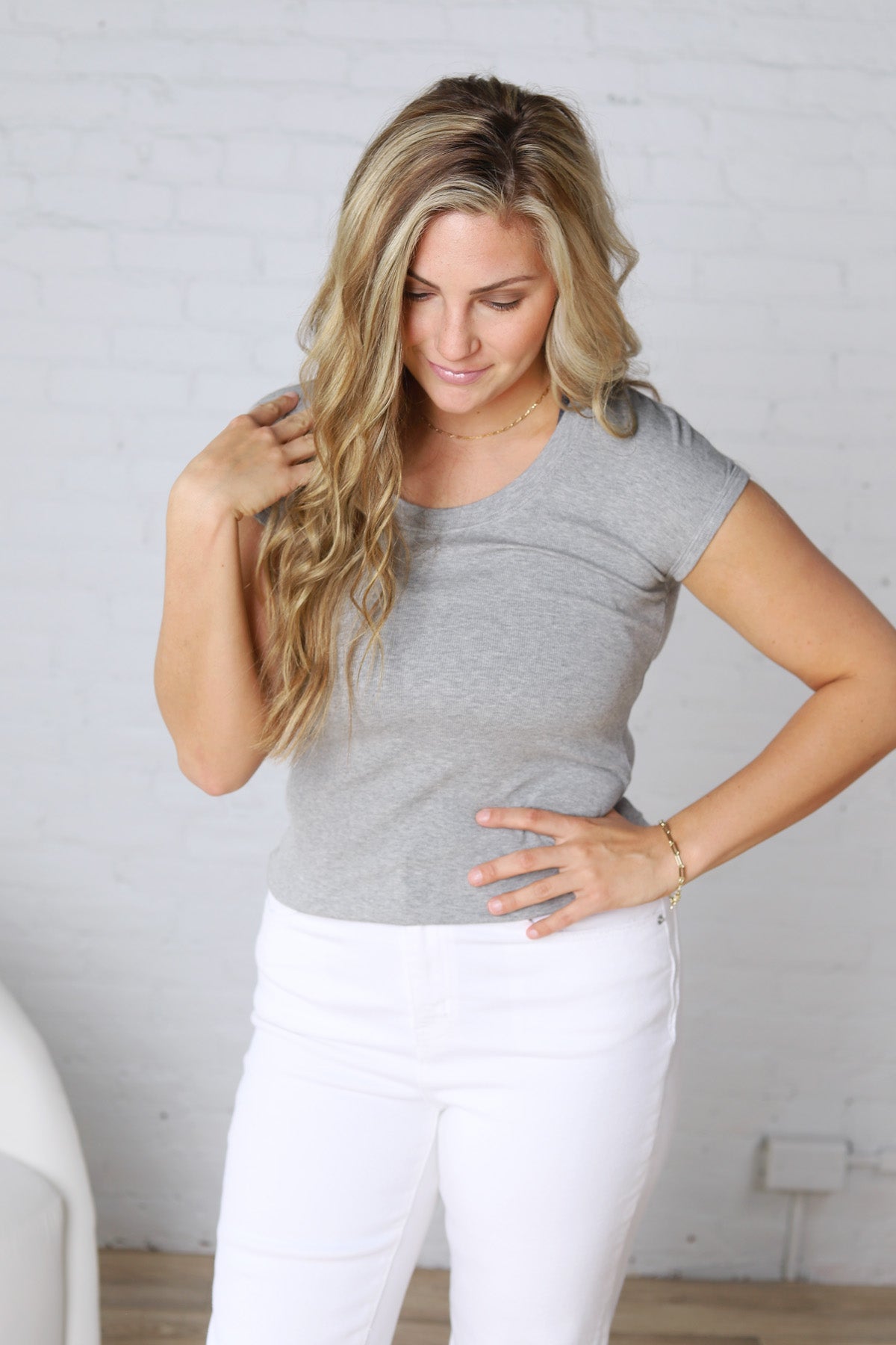 Delaney Ribbed Scoop Neck Modal Top - Lt. Grey