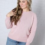 Delany Raglan Sleeve Slub Pullover Sweater - Dusty Pink