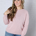 Delany Raglan Sleeve Slub Pullover Sweater - Dusty Pink