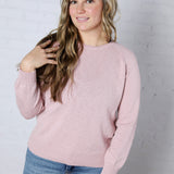 Delany Raglan Sleeve Slub Pullover Sweater - Dusty Pink