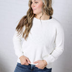 Delany Raglan Sleeve Slub Pullover Sweater - White