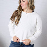 Delany Raglan Sleeve Slub Pullover Sweater - White