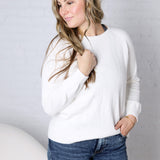 Delany Raglan Sleeve Slub Pullover Sweater - White