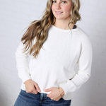 Delany Raglan Sleeve Slub Pullover Sweater - White