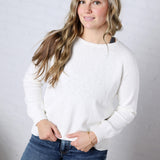 Delany Raglan Sleeve Slub Pullover Sweater - White