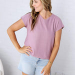 Delara Boxy Short Sleeve Sweater Top - Violet