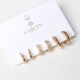 Delia Trio Rhinestone Textured Huggie Hoop Earrings - Gold