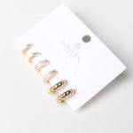 Delia Trio Rhinestone Textured Huggie Hoop Earrings - Gold