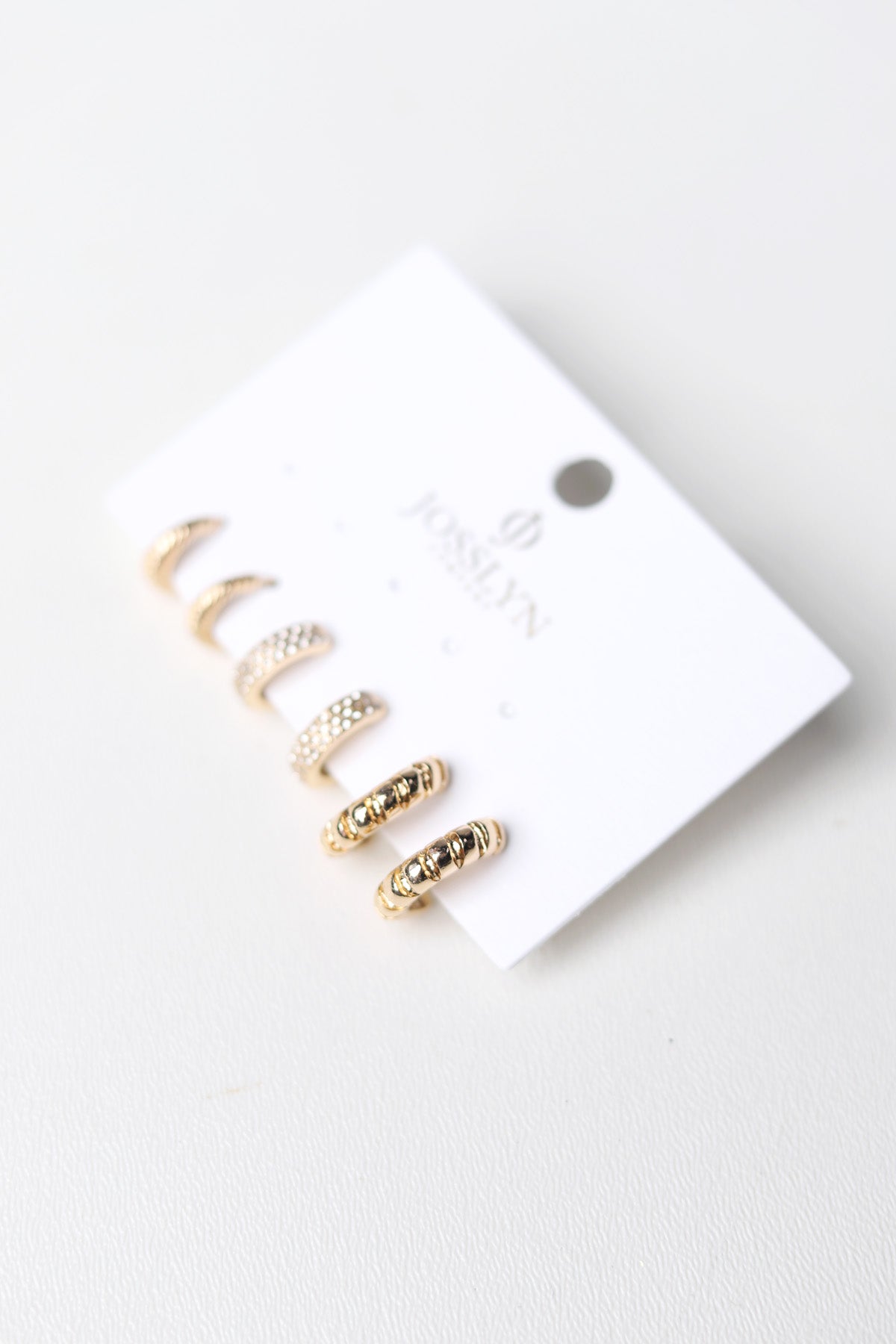 Delia Trio Rhinestone Textured Huggie Hoop Earrings - Gold