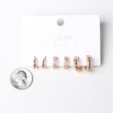 Delia Trio Rhinestone Textured Huggie Hoop Earrings - Gold