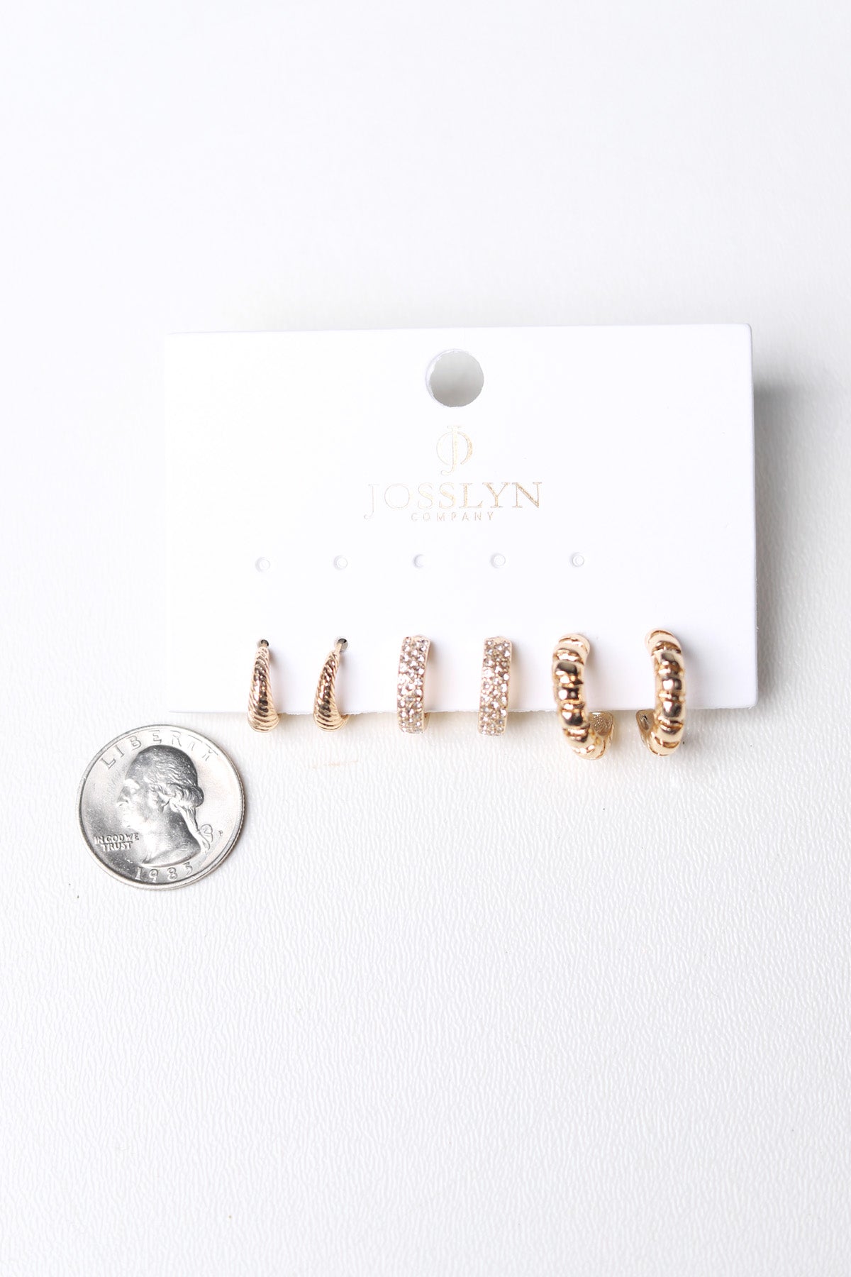 Delia Trio Rhinestone Textured Huggie Hoop Earrings - Gold