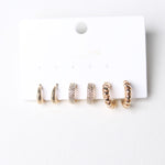 Delia Trio Rhinestone Textured Huggie Hoop Earrings - Gold