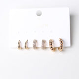 Delia Trio Rhinestone Textured Huggie Hoop Earrings - Gold