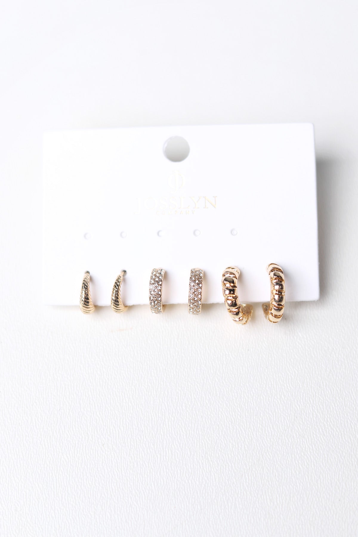 Delia Trio Rhinestone Textured Huggie Hoop Earrings - Gold