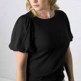 Della Bubble Sleeve Knit Top - Black - Final Sale