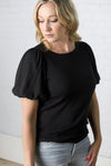 Della Bubble Sleeve Knit Top - Black - Final Sale