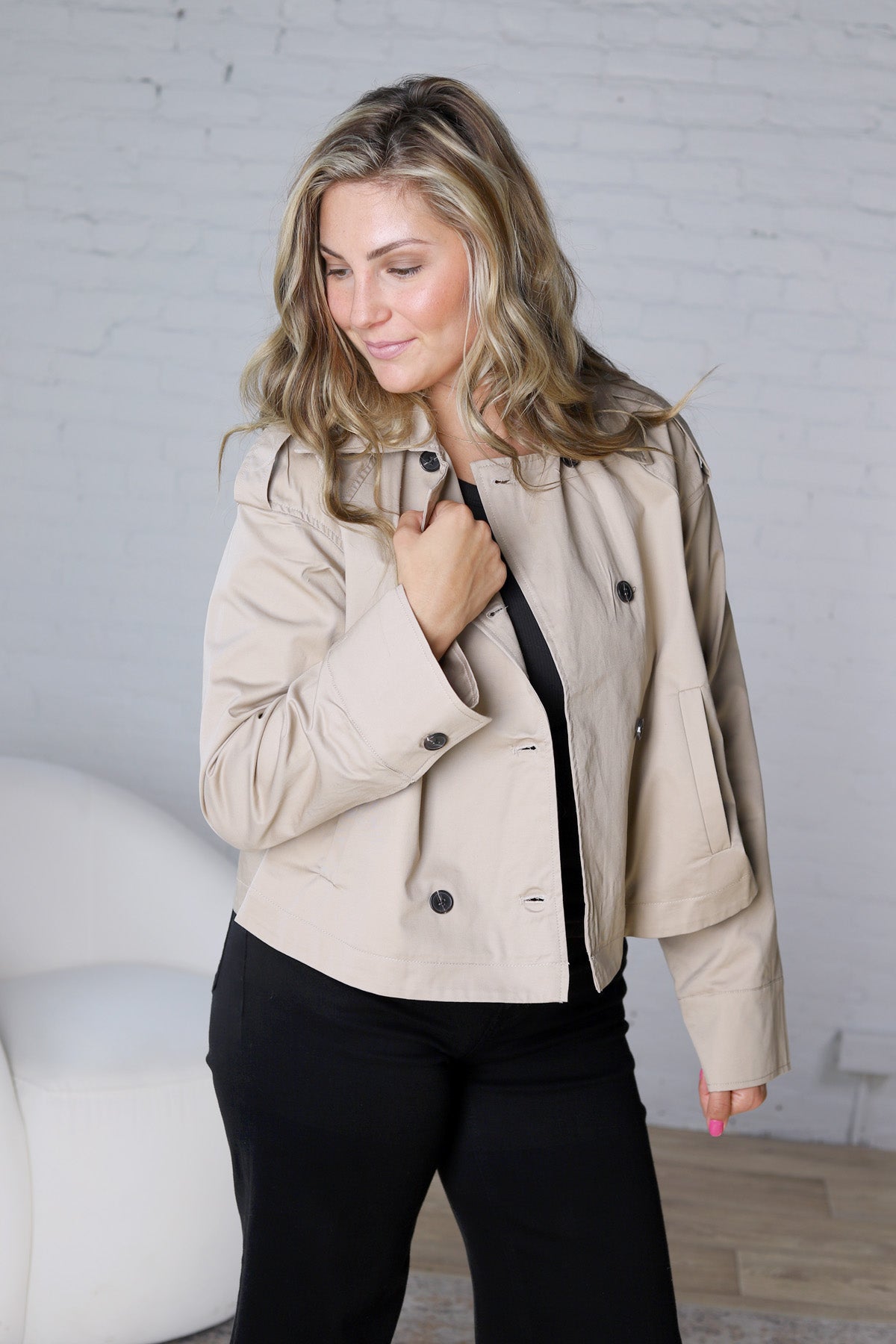 Della Double-Breasted Crop Jacket - Sand