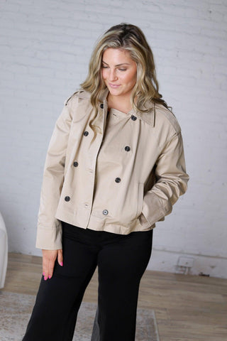 Della Double-Breasted Crop Jacket - Sand