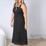 Della Embroidered Lace Empire Midi Dress - Black