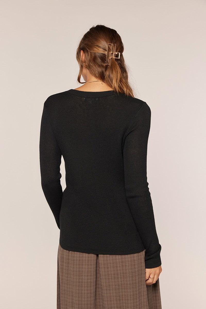 Dessa Ribbed Round Neck Top - Black