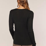 Dessa Ribbed Round Neck Top - Black