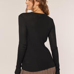 Dessa Ribbed Round Neck Top - Black