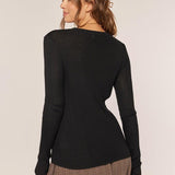 Dessa Ribbed Round Neck Top - Black