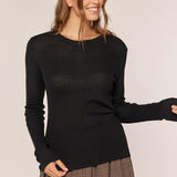 Dessa Ribbed Round Neck Top - Black FINAL SALE