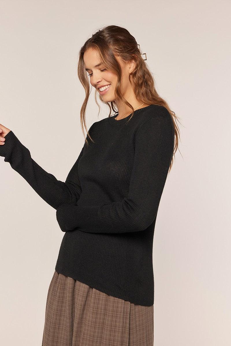 Dessa Ribbed Round Neck Top - Black