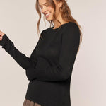 Dessa Ribbed Round Neck Top - Black
