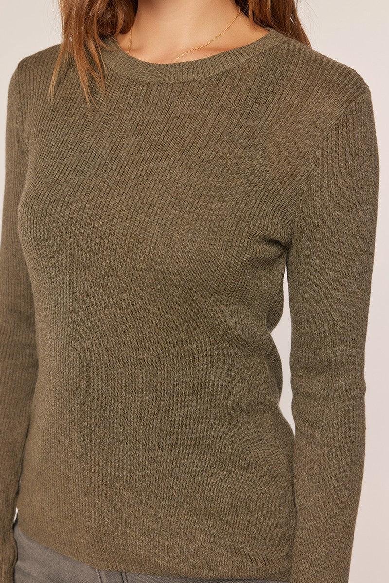 Dessa Ribbed Round Neck Top - Olive