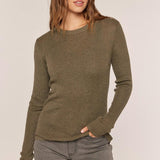 Dessa Ribbed Round Neck Top - Olive