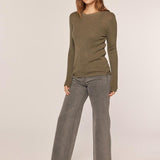 Dessa Ribbed Round Neck Top - Olive