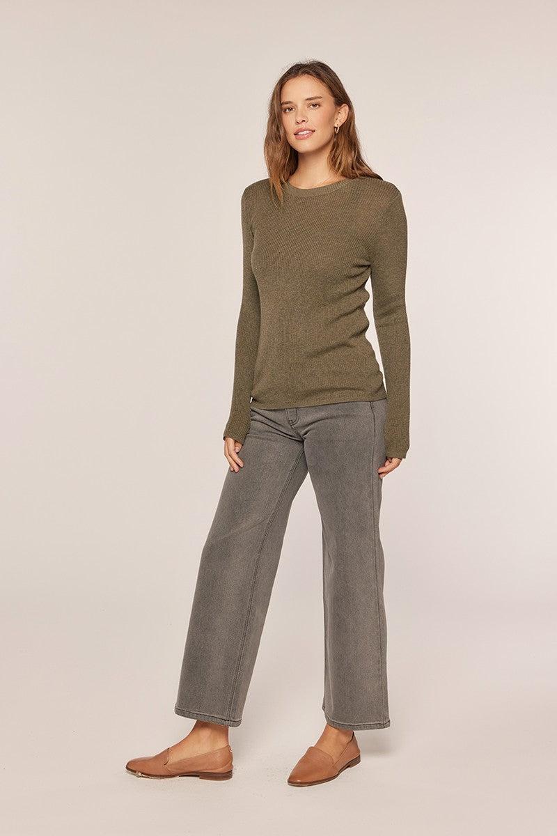Dessa Ribbed Round Neck Top - Olive FINAL SALE