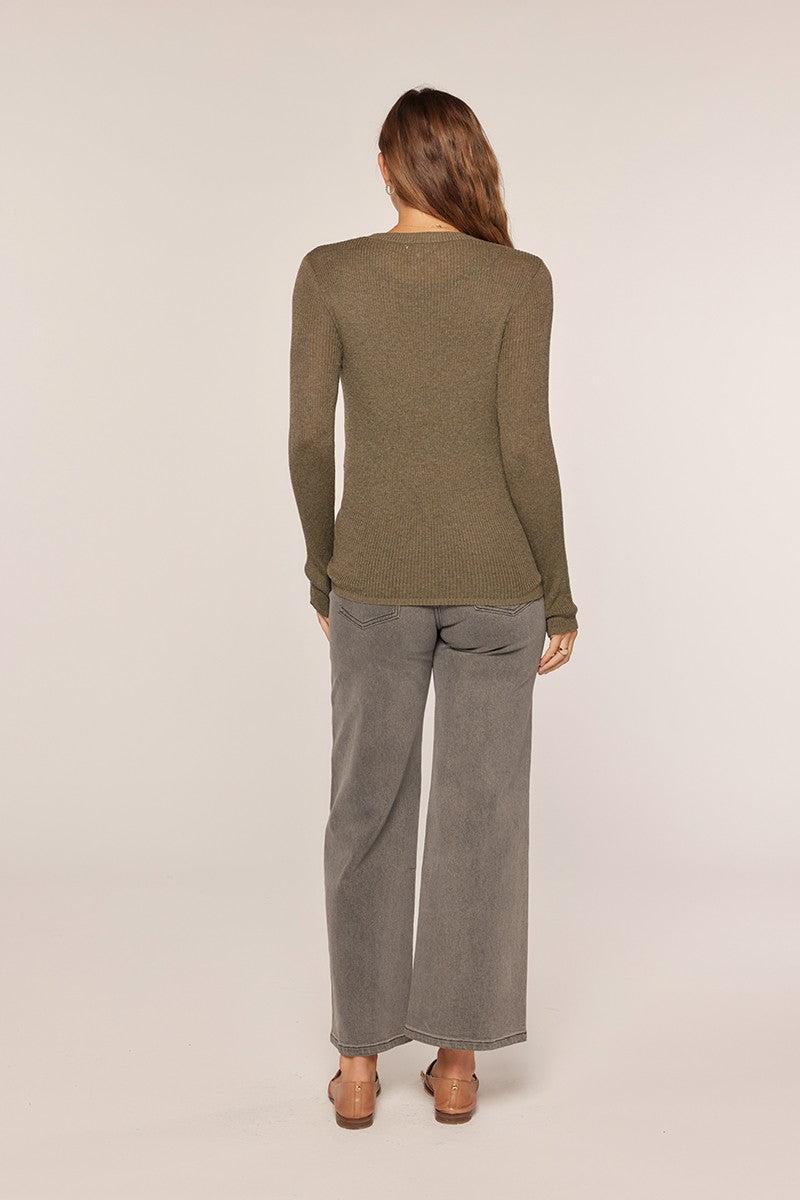 Dessa Ribbed Round Neck Top - Olive FINAL SALE