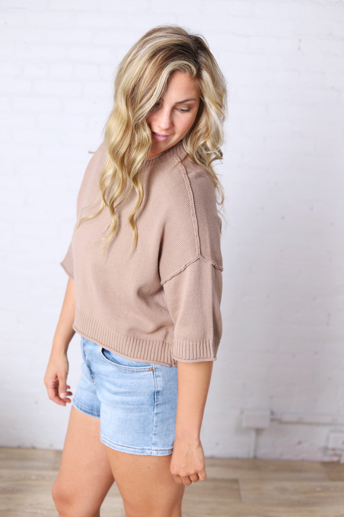 Devon Drop Shoulder Bouclé Top - Oatmeal