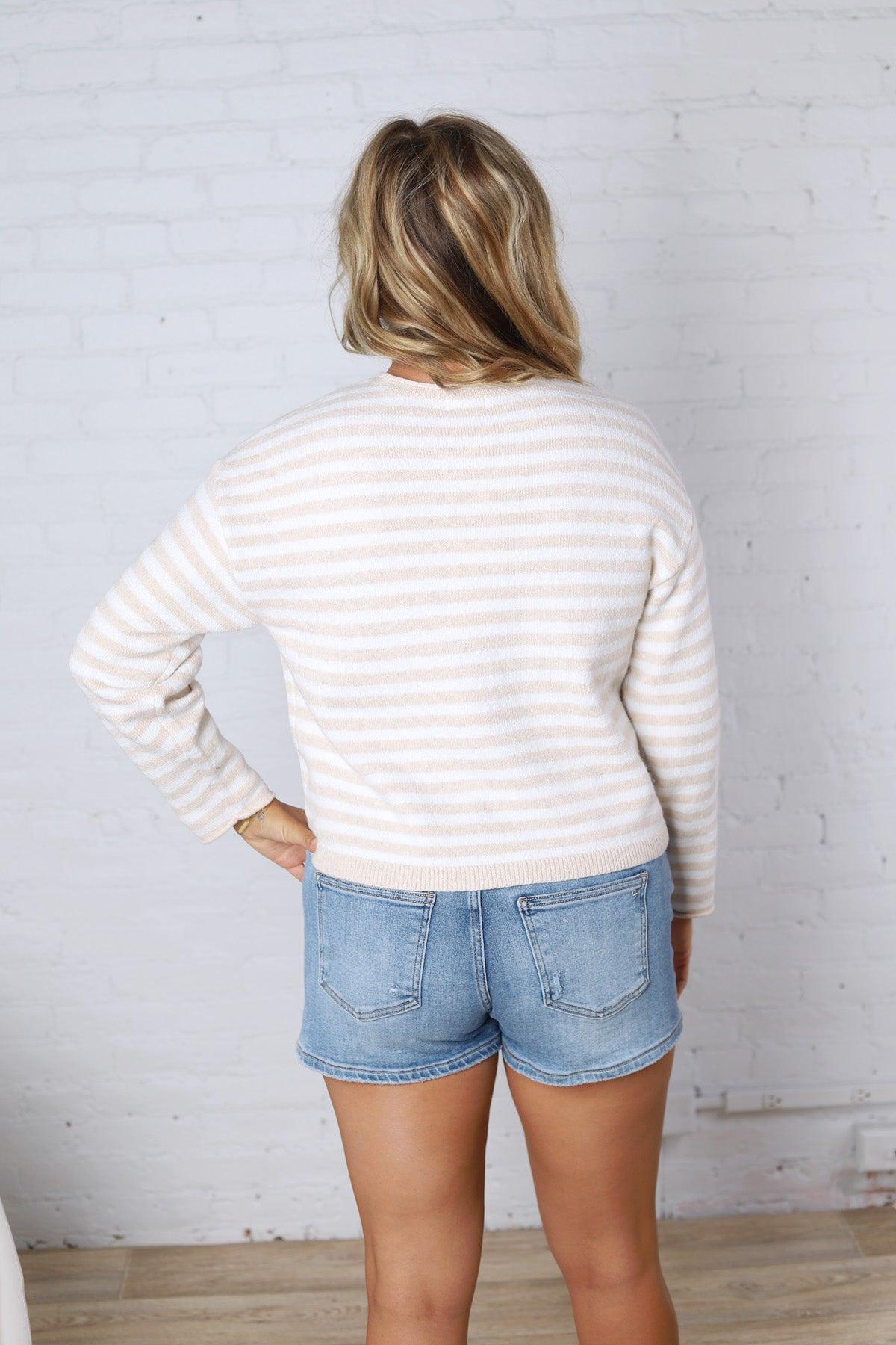 Dover Cardigan - Beige White Stripe