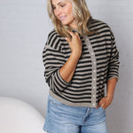 Dover Cardigan - Pewter Black Stripe