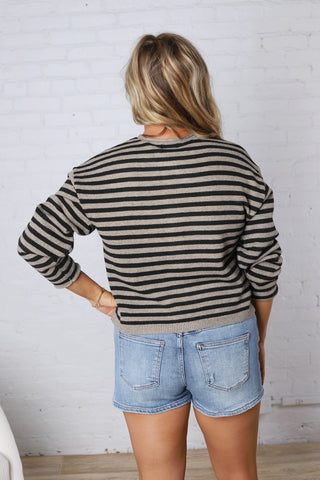 Dover Cardigan - Pewter Black Stripe