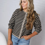Dover Cardigan - Pewter Black Stripe