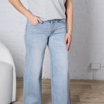 Drew Mid Rise Wide Leg Relaxed Denim - Light Blue