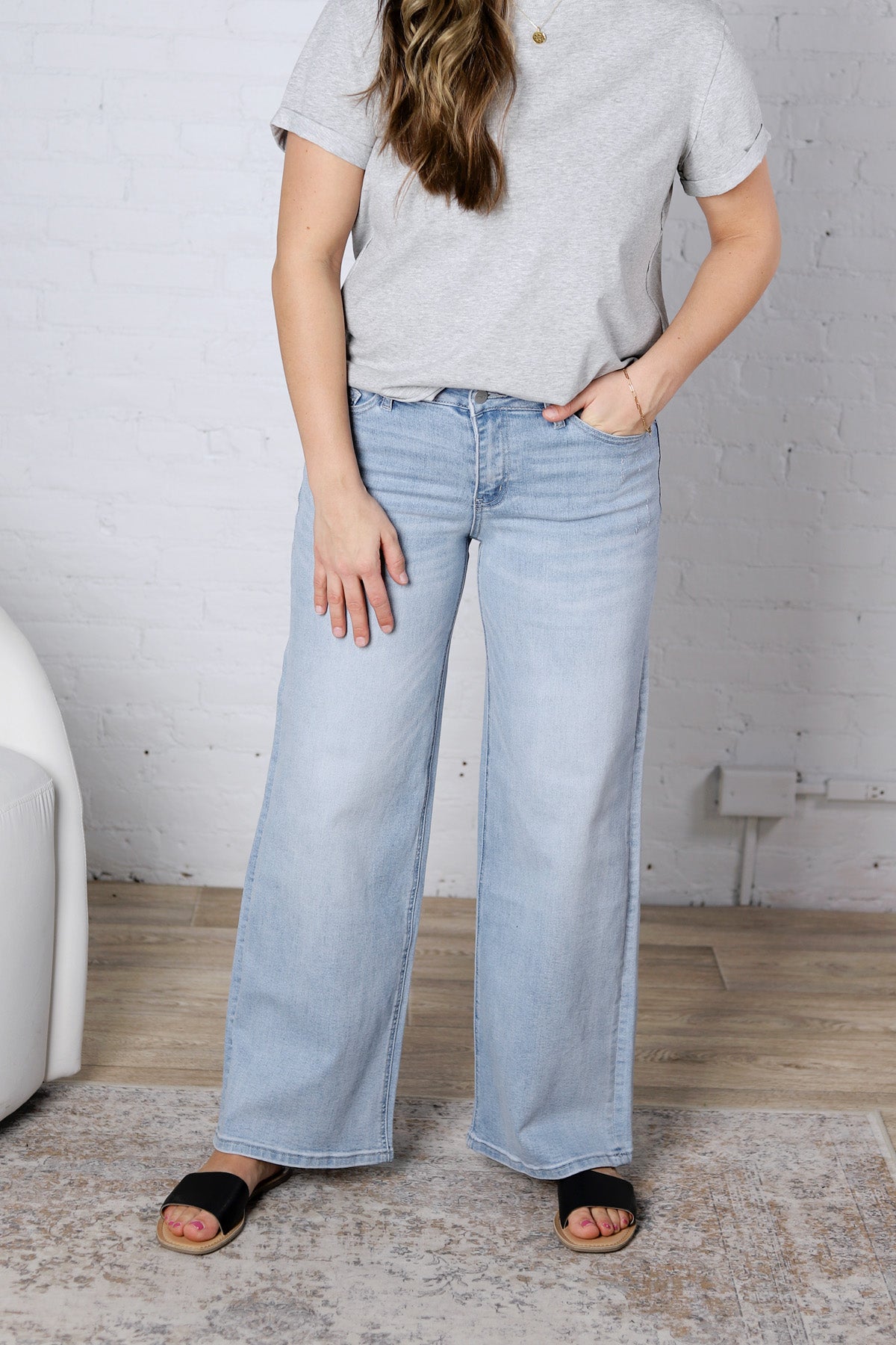 Drew Mid Rise Wide Leg Relaxed Denim - Light Blue FINAL SALE