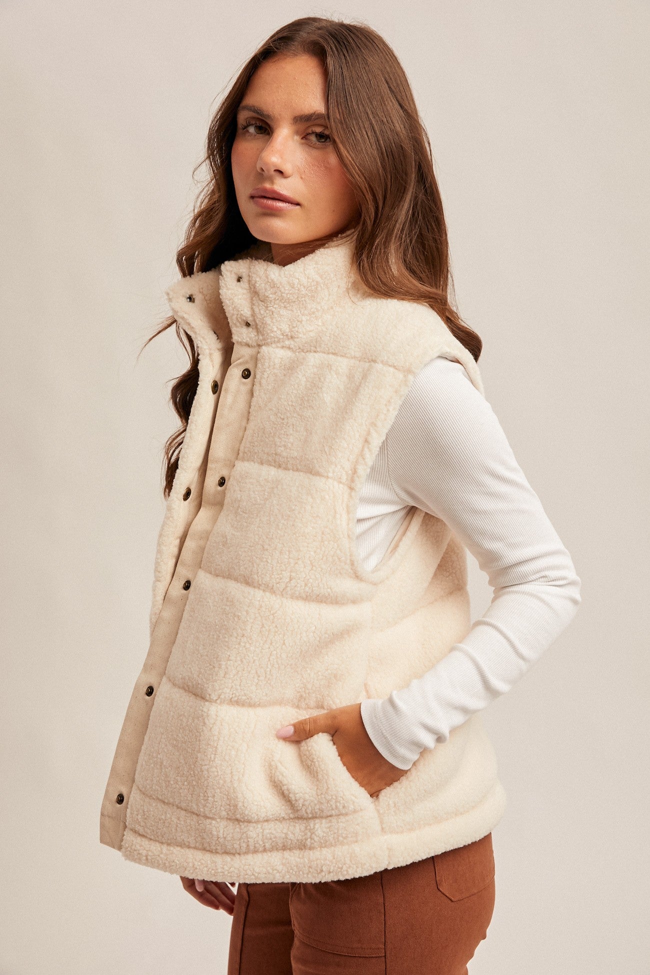 Dune Teddy Fleece Puff Vest - Cream