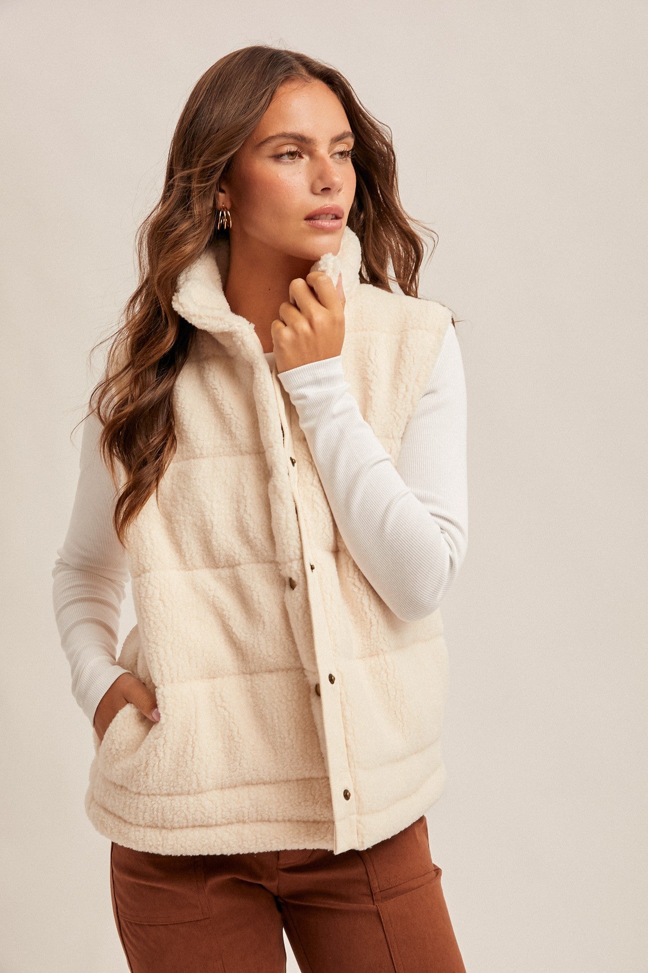 Dune Teddy Fleece Puff Vest - Cream