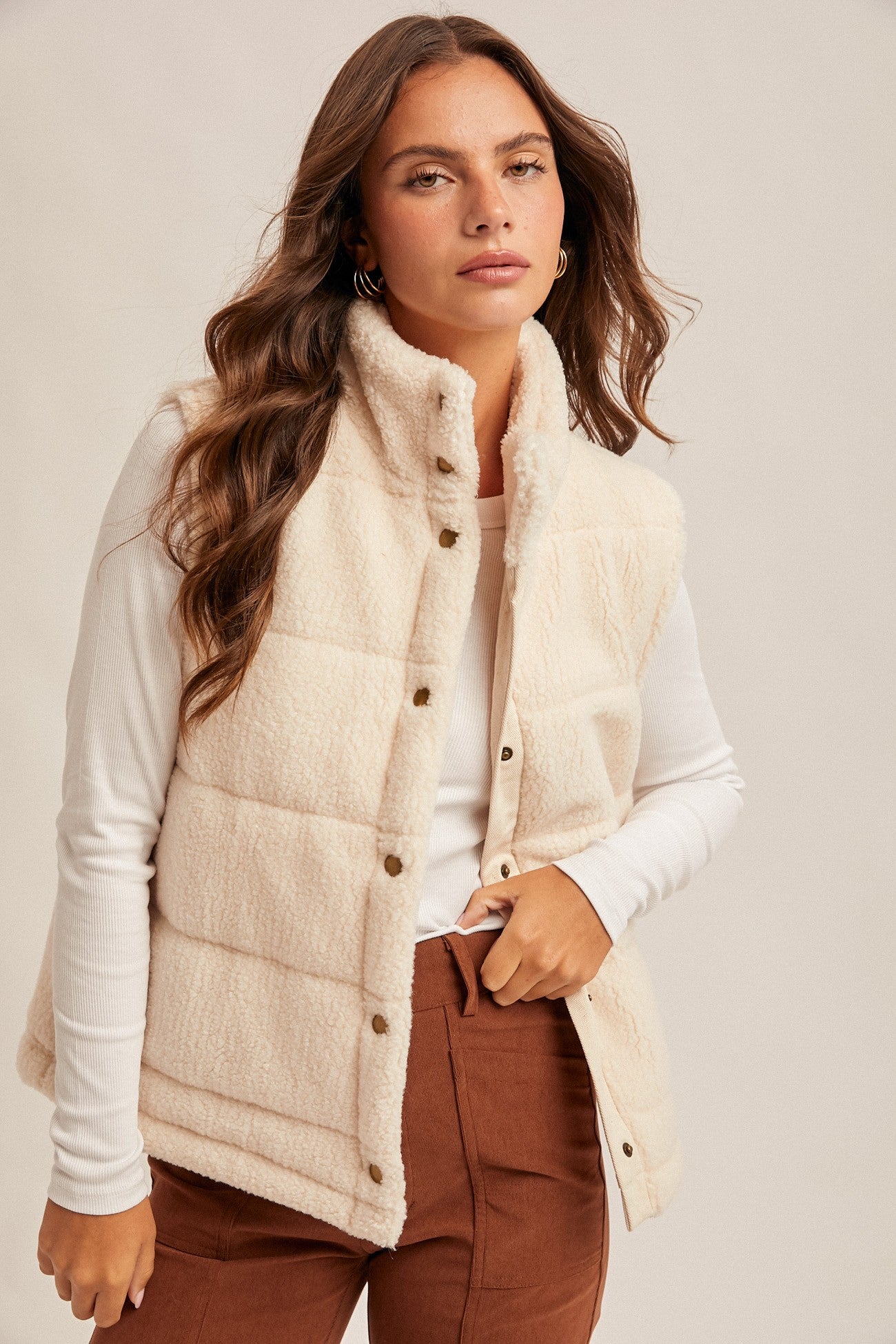 Dune Teddy Fleece Puff Vest - Cream FINAL SALE
