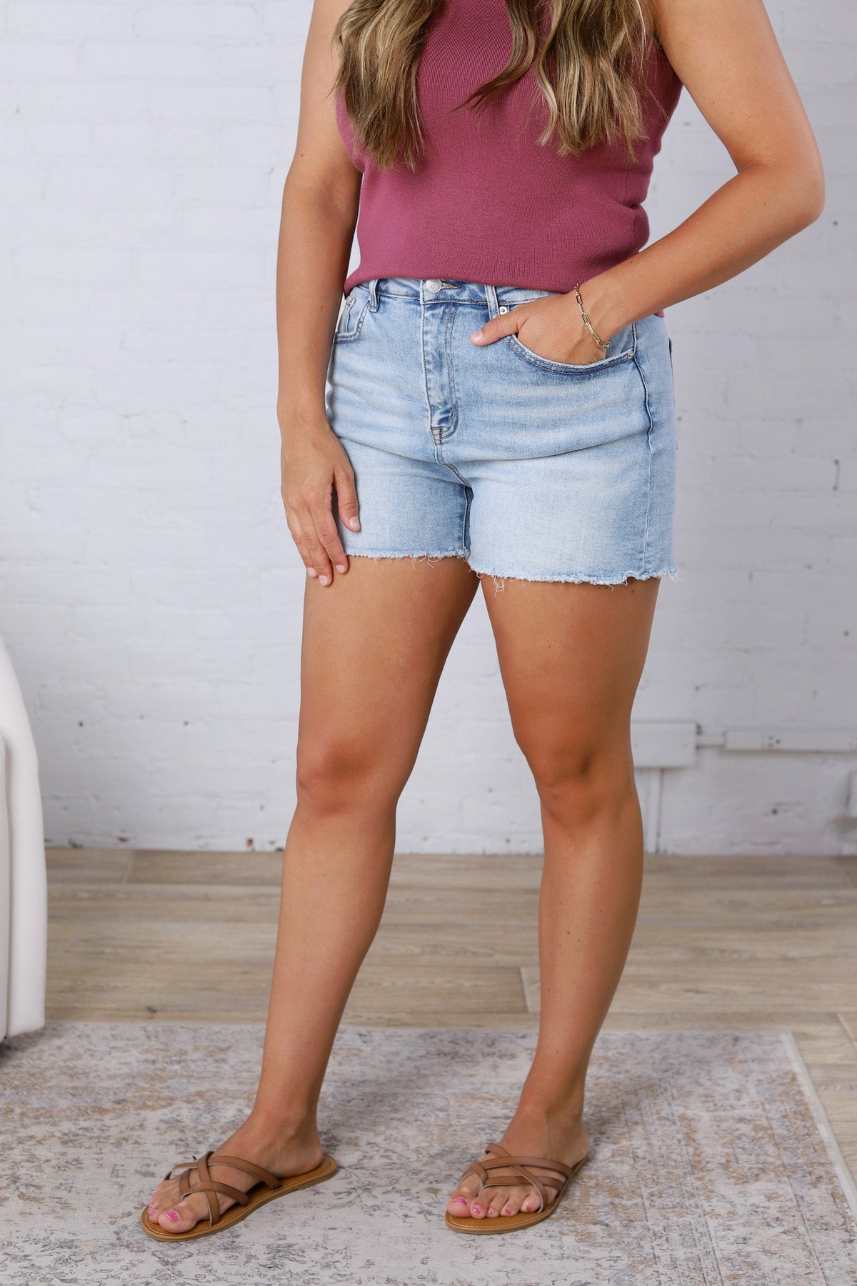 Eden Frayed Hem Shorts - Light Blue Ivy