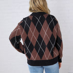 Edie Oversized Argyle Sweater - Brown Multi